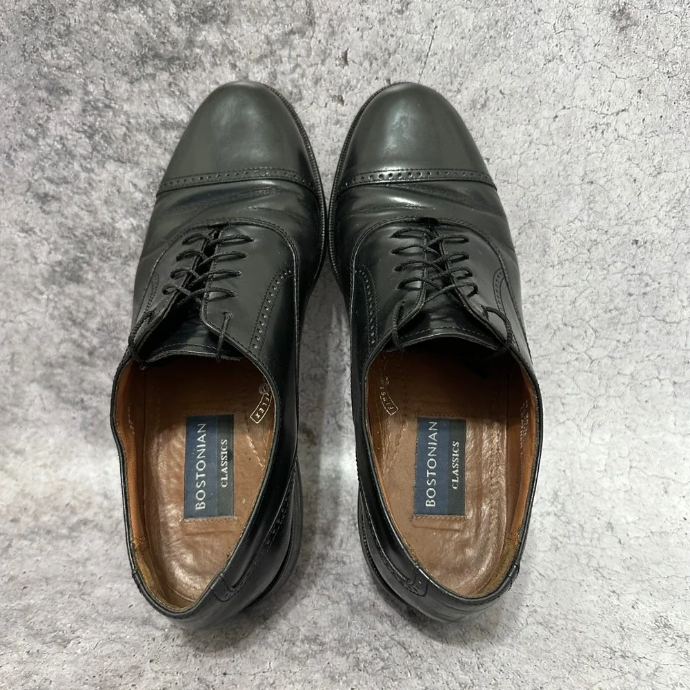Bostonian Classics Oxford Mens 8.5 Black Leather Cap Toe Dress Shoes 20350